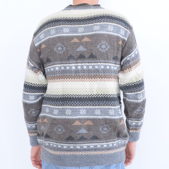 VTG Marks & Spencer By St Michael Blue Taupe Geometric Shape Crewneck Sweater M - Picture 2 of 10